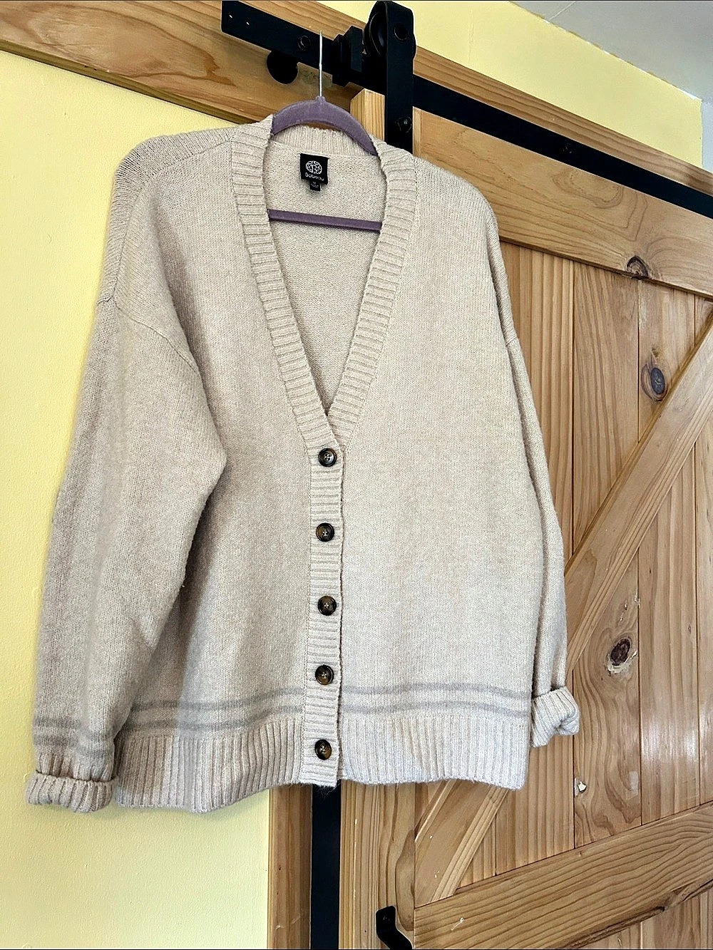 Bobeau Knit Button-Front Cardigan in Beige Size 1X Like New